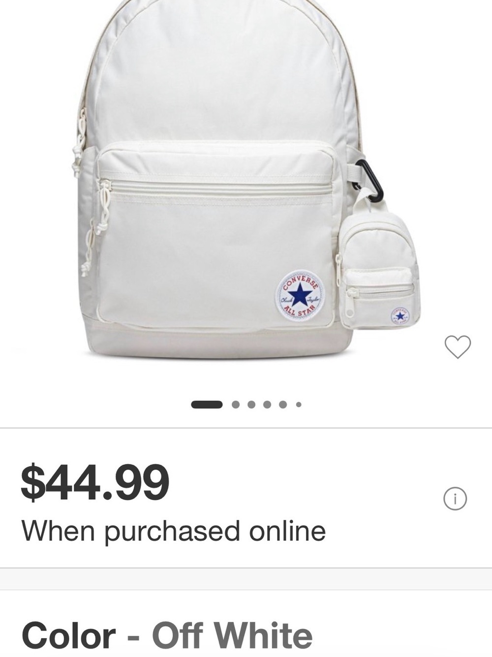 Converse Off White Backpack with Detachable Mini Pouch